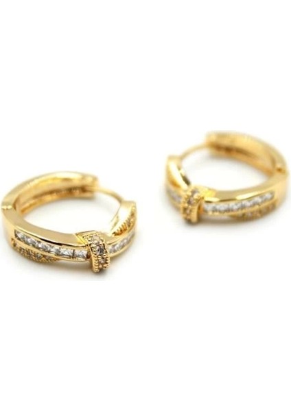 Taşlı Halka Küpe - Altın