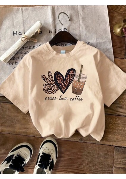 Peace Love Coffee Baskılı Kadın Pamuk T-Shirt fiyatları