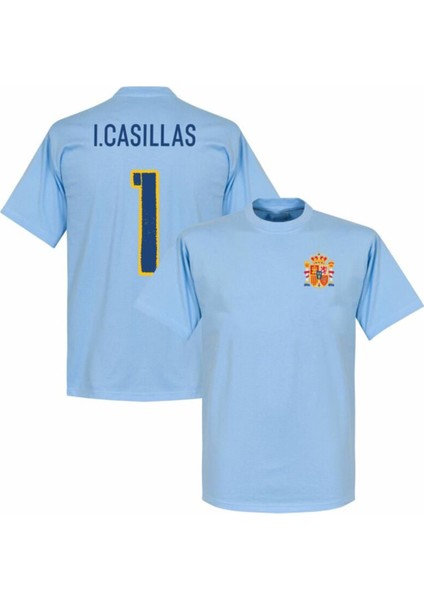 Iker Casillas 1 Forma Tasarım Baskılı Mavi T-Shirt