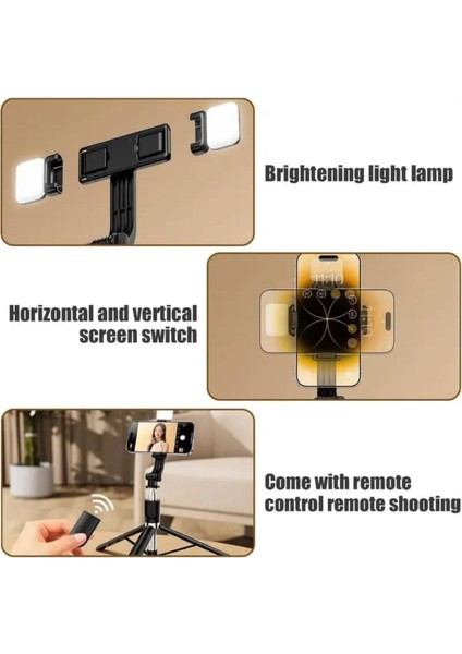 iPhone 16 Pro Uyumlu R1S-L Mini LED Fill Light Tripod Selfie Stick 3 In 1 fiyatları