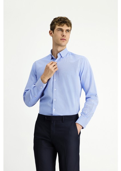 Uzun Kol Regular Fit Desenli Pamuk Düğmeli Yaka Oxford Gömlek