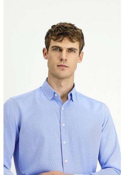 Uzun Kol Regular Fit Desenli Pamuk Düğmeli Yaka Oxford Gömlek fırsatları