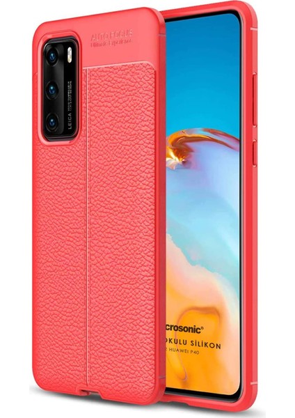 Huawei P40 Için Kılıf Deri Dokulu Silikon Kırmızı [P40 ile Uyumlu Kılıf - Kırmızı]
