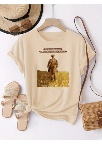 Mustafa Kemal Atatürk Gençliğe Hitabe Kesit Baskılı Pamuk T- Shirt