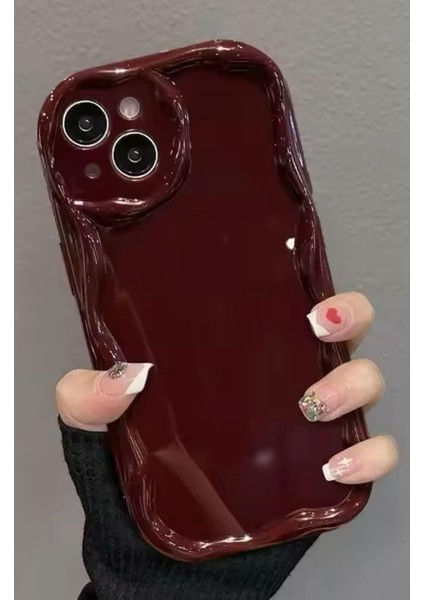 Aksesuar Iphone 13 ve 14 ile Uyumlu Darbe Önleyici Dalgalı Bordo Antişok Silikon Kılıf