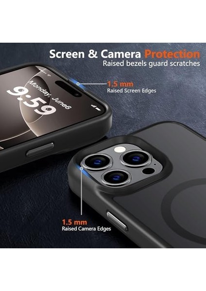 Güçlü Manyetik iPhone 15 Telefon Kılıfı, [askeri Düzey Düşme Koruması] [güçlü Silikon Kenarlar] Ince Yarı Saydam Mat Koruyucu Kılıf, iPhone 15 Kılıfı Için, Siyah modelleri