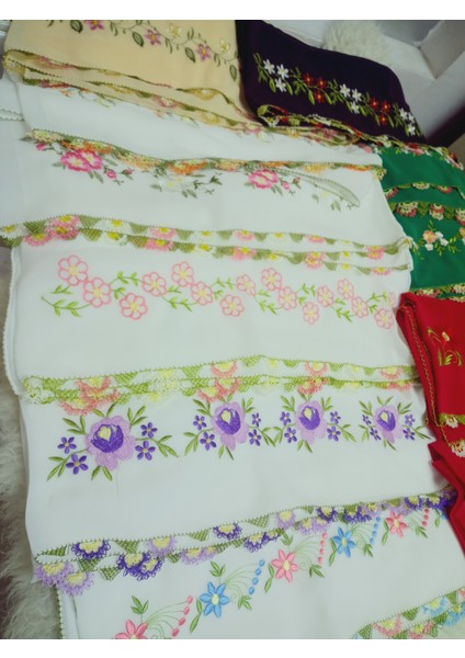 El Emeği Nakış Işlemeli Iğne Oyalı Namaz Örtüsü Çeyizlik Mevlit Başörtüsü Krep Kumaş 145X75 cm indirimleri