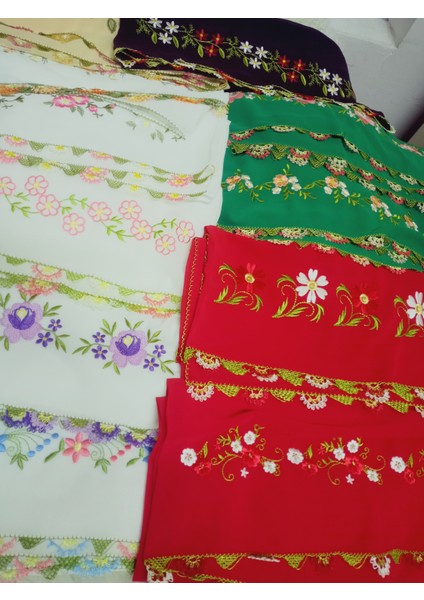 El Emeği Nakış Işlemeli Iğne Oyalı Namaz Örtüsü Çeyizlik Mevlit Başörtüsü Krep Kumaş 145X75 cm