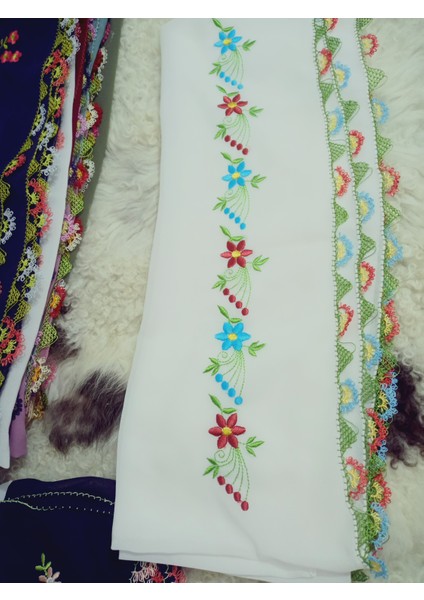 El Emeği Nakış Işlemeli Iğne Oyalı Namaz Örtüsü Çeyizlik Mevlit Başörtüsü Krep Kumaş 145X75 cm