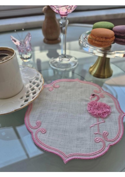 Pembe Flamingo Figürlü Nakışlı Sunum Kokteyl Peçetesi fiyatları