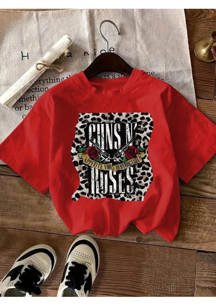 Guns N' Roses Leopar Taban Baskılı Kadın Pamuk T-Shirt
