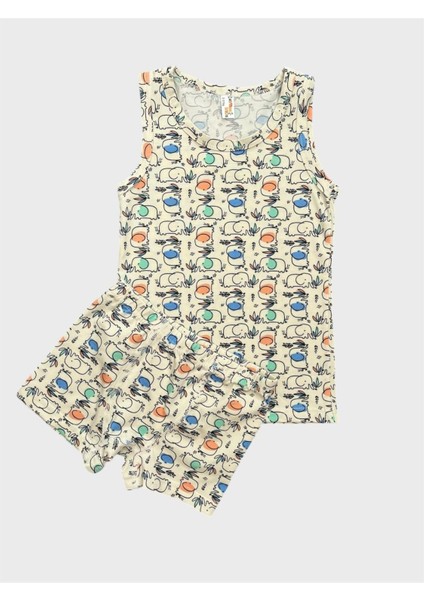 Erkek Çocuk Pamuklu Krem Rengi Fil Desenli Atlet Boxer Takımı