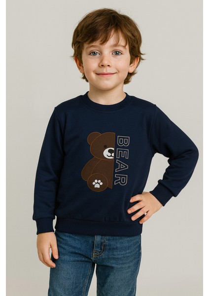 Erkek Çocuk Uzun Kol Bisiklet Yaka Ayıcıklı Sweatshirt