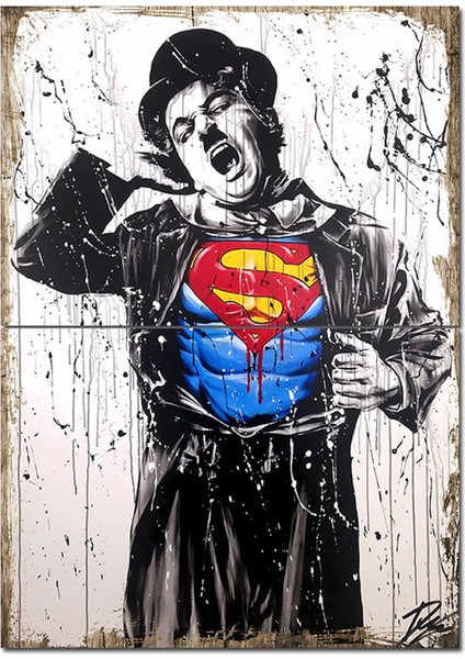 Superman Charlie Chapline Dekoratif Ahşap Tablo 70CMX 100CM