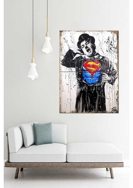 Superman Charlie Chapline Dekoratif Ahşap Tablo 70CMX 100CM fiyatları