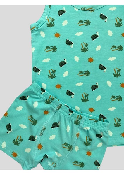 Erkek Çocuk Pamuklu Kaplumbağa Güneş Bulut Desenli Atlet Boxer Takımı fiyatları