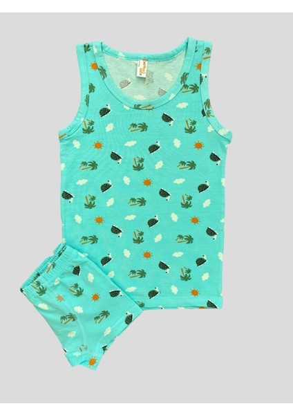 Erkek Çocuk Pamuklu Kaplumbağa Güneş Bulut Desenli Atlet Boxer Takımı modelleri