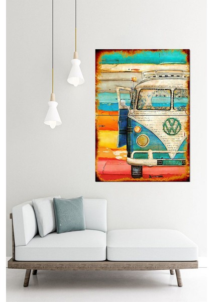 Volkswagen Van Renkli Desenli Mdf Tablo 70CMX 100CM fiyatları