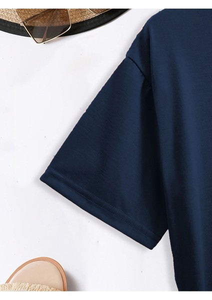 New York Minimal Baskılı Lacivert Kadın Pamuk T-Shirt fırsatları