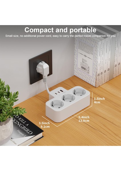Akım Korumalı Duvar Tipi 3lü Priz, 1 USB ve 2 Type-C Portlu Hızlı Şarj Cihazı Özellikli fırsatları