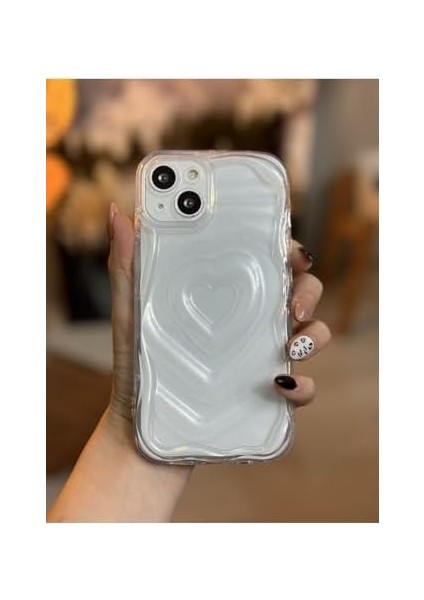 Aksesuar Iphone 14 Plus - 15 Plus Şeffaf 3D Kabartma Kalp Tasarımlı Silikon Kılıf fiyatları