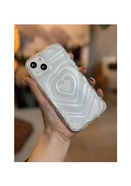 Aksesuar Iphone 14 Plus - 15 Plus Şeffaf 3D Kabartma Kalp Tasarımlı Silikon Kılıf modelleri