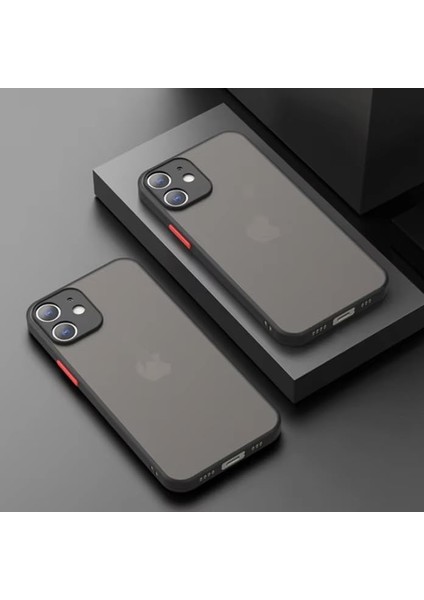 Aksesuar iPhone 11 ile Uyumlu Arka Kısmı Mat Şeffaf Yapıya Sahip Kenarları Silikon Tpu Malzemeden Üretilmiş Renkli Tuşlara Sahip Kamera Korumalı Transparan Kılıf (Siyah)