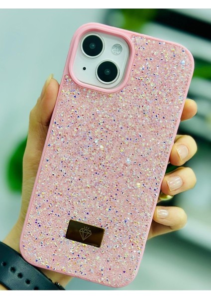 Aksesuar Iphone 13-14 ve 15 ile Uyumlu Elmas Tasarımlı Taşlı Işıltılı Parlak Pırlanta Silikon Kılıf