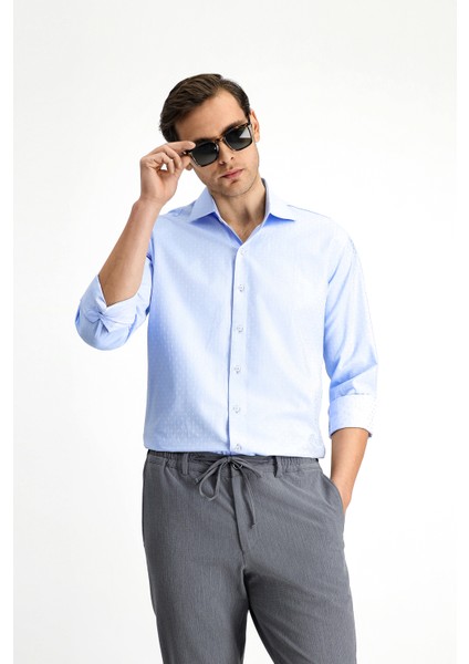Uzun Kol Slim Fit Dar Kesim Klasik Desenli Pamuk Gömlek