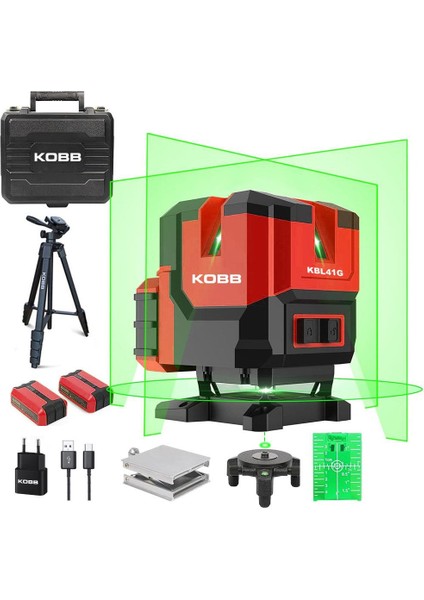 KBL41GTP 30M 4X90⁰/1X360⁰ Otomatik Hizalamalı Li-Ion Çift Akü Profesyonel Yeşil Çizgi Lazer Distomat + Tripod