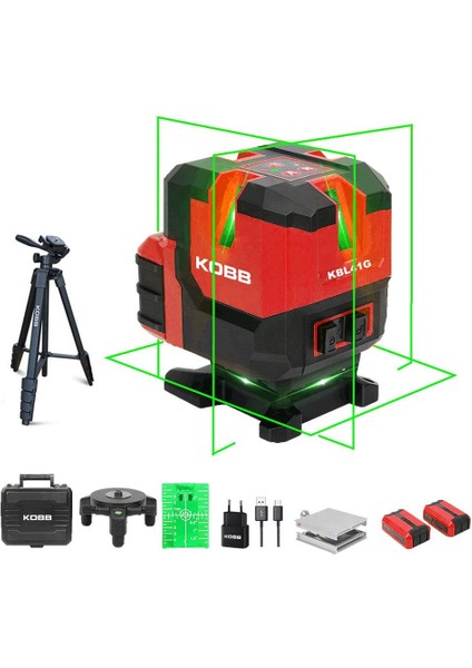 KBL41GTP 30M 4X90⁰/1X360⁰ Otomatik Hizalamalı Li-Ion Çift Akü Profesyonel Yeşil Çizgi Lazer Distomat + Tripod fiyatları