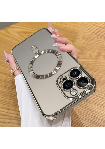 iPhone 16 Pro Max Serileri Için Kılıf Kamera Lens ve Hoparlör Toz Korumalı Magsafe Aksesuarlarıyla Uyumlu Silikon, Natürel Titanyum