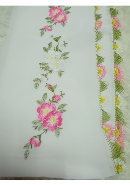 El Emeği Nakış Işlemeli Iğne Oyalı Namaz Örtüsü Çeyizlik Mevlit Başörtüsü Krep Kumaş 145X75 cm