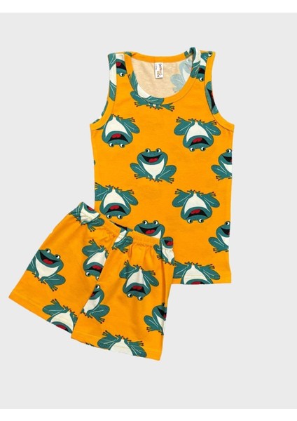 Erkek Çocuk Pamuklu Kurbağa Desenli Turuncu Atlet Boxer Takımı