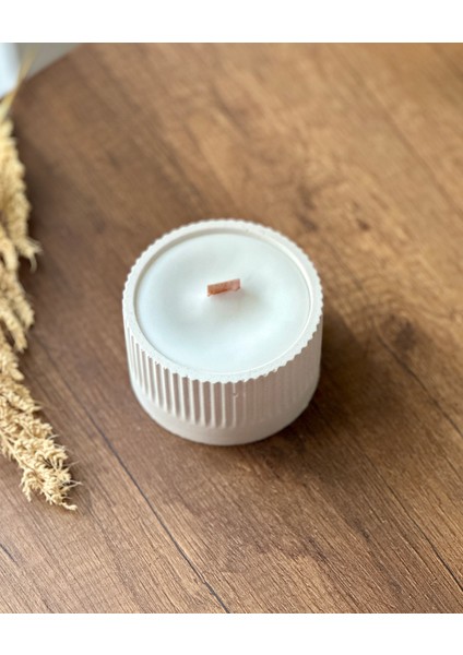 Dekoratif Doğal Mum, Modern Beyaz Ahşap Fitilli El Yapımı Mum