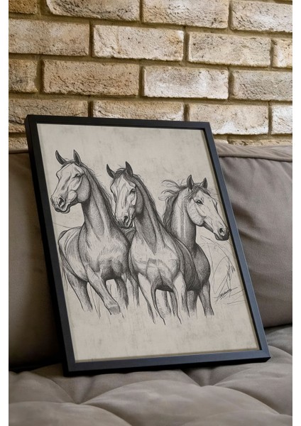 Siyah Çerçeveli Tablo, Üçlü At Eskiz Çizimi – Siyah Beyaz, Ofis Dekoru Poster No: 108664 indirimleri