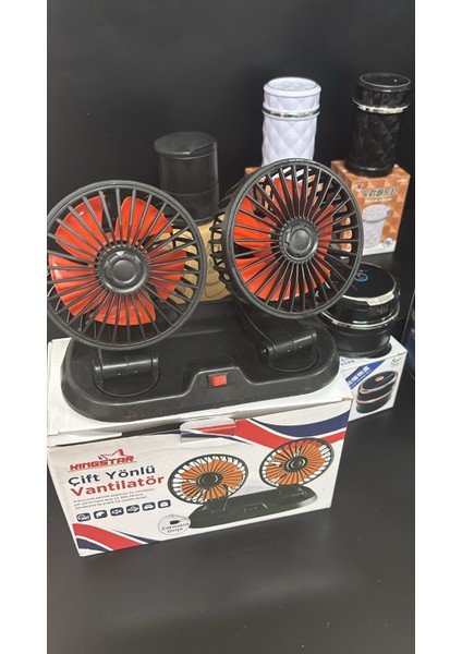 Araç Içi Vantilatör 360° Dönebilen Torpido Üstü Çift Başlıklı Vantilatör 12V Uyumlu Soğutucu Fan