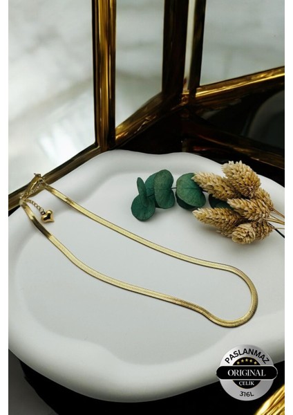 Çelik Italyan Ezme Zincir Kolye 45 cm