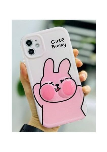 Aksesuar Iphone 11 ile Uyumlu Yanak Tavşan Tasarımlı Oyuncaklı Esnek Silikon Kılıf fiyatları