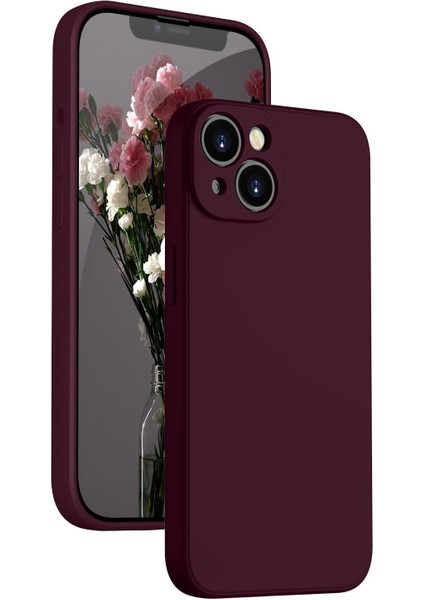 iPhone 13 ile Uyumlu Kadife Astarlı Bordo Mat Silikon Kılıf - Kamera Korumalı, Şok Emici