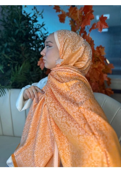 Vavscarfs Mihri Etnik Desen Kaşmir Şal Oranj