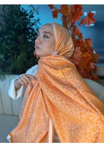 Vavscarfs Mihri Etnik Desen Kaşmir Şal Oranj fiyatları