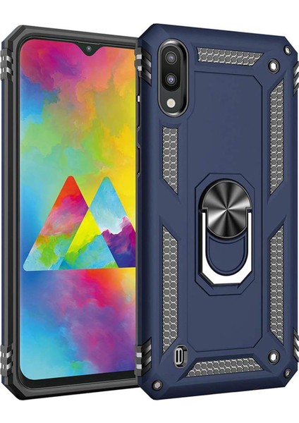 Samsung Galaxy M10 Için Kılıf Military Ring Holder Lacivert [galaxy M10 ile Uyumlu Kılıf - Lacivert]