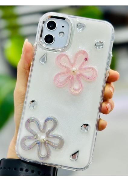 Aksesuar Iphone 11 ile Uyumlu Epoksi 2 Çiçek Tasarımlı Oyuncaklı Esnek Silikon Kılıf