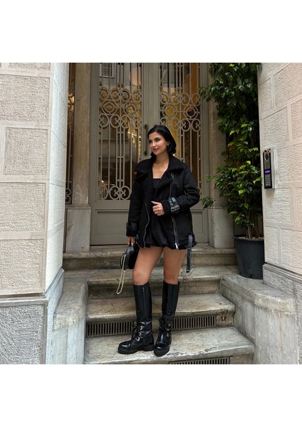 Uzun Içi Peluş Dışı Süet Kaban