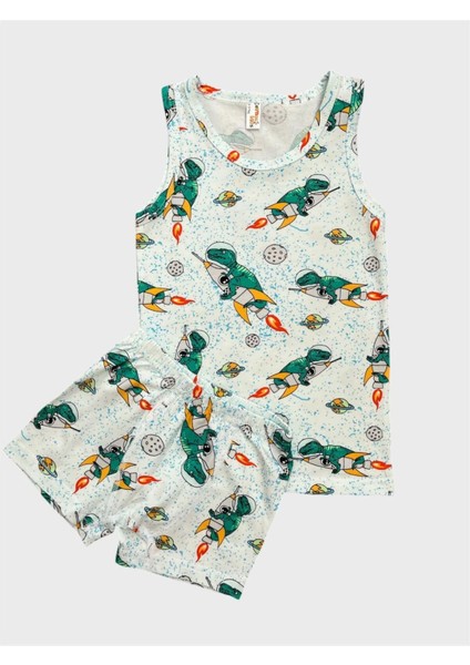 Erkek Çocuk Pamuklu Mavi Beyaz Dinozor Desenli Atlet Boxer Takımı fiyatları