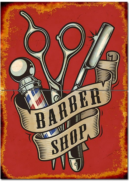 Berber Dükkanı Desenli Mdf Tablo 70CMX 100CM