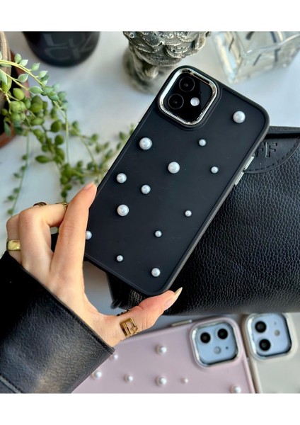 Aksesuar Iphone 11 Uyumlu 3D Oyuncaklı Pearl Tasarımlı Yumuşak Silikon Kılıf - Siyahpearl