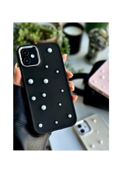 Aksesuar Iphone 11 Uyumlu 3D Oyuncaklı Pearl Tasarımlı Yumuşak Silikon Kılıf - Siyahpearl modelleri
