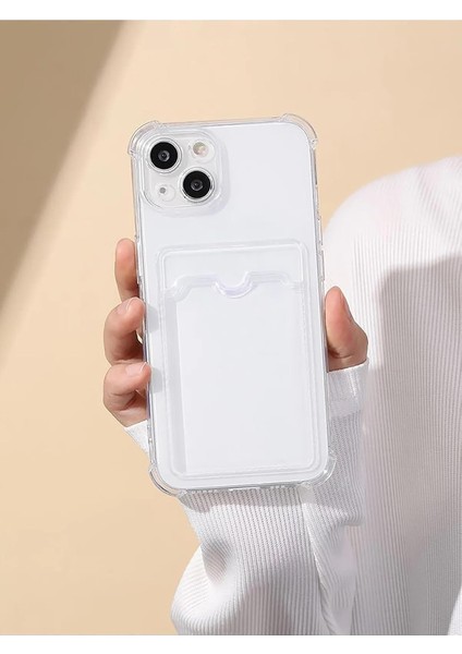 Aksesuar iPhone 13 ile Uyumlu Şeffaf Yapıya Sahip Arka Ksımında Kartlık Bölmeli Kolay Kullanım Sağlayan Telefon Kılıfı (Şeffaf)
